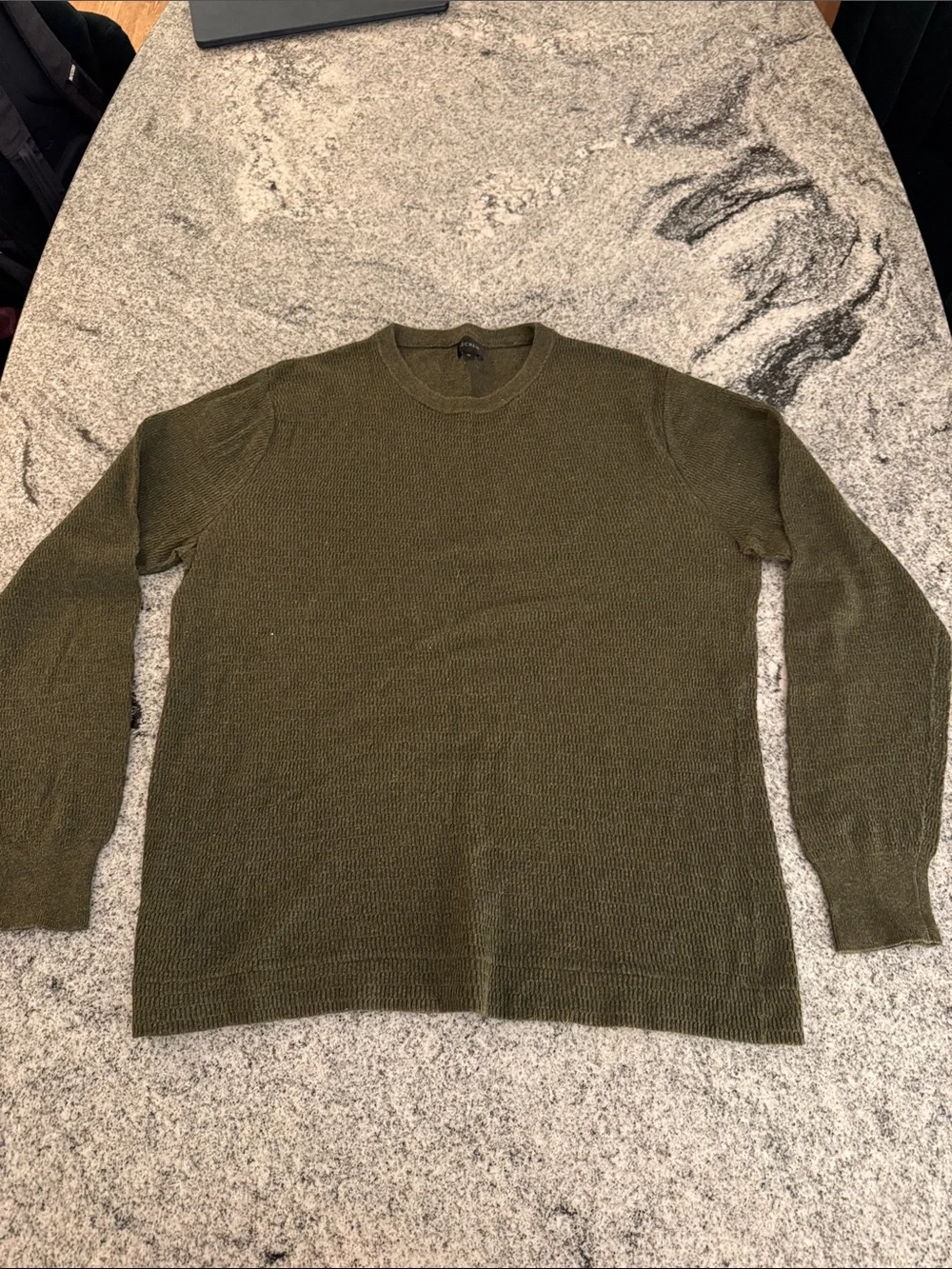 Men's Green Thermal Crewneck Knit Sweater - Medium